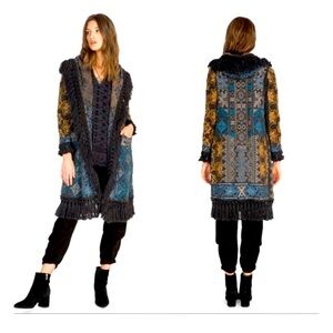 Johnny Was Tokley Fringed Embroidery Open Front Jacket Sweater Small Festival